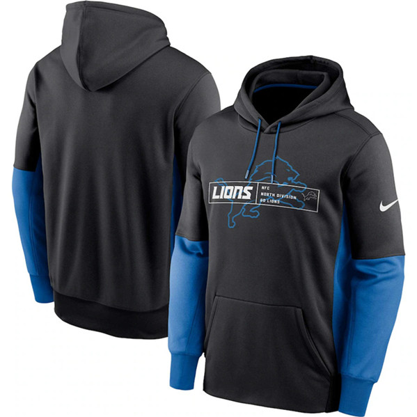 Men's Detroit Lions Black Color Block Fleece Performance Pullover Hoodie - Click Image to Close